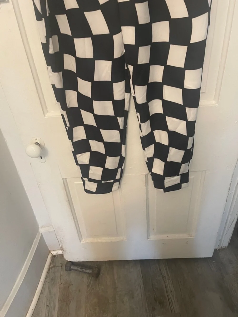 Black and White Checkerboard Jogger Pants - Picture 4 of 7